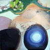 Två mörka figurer, 95x95cm tempera på duk 2023